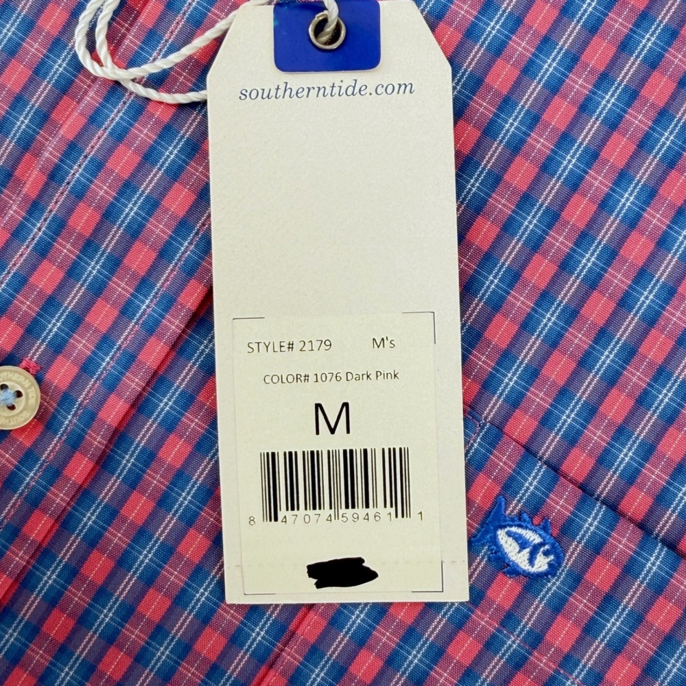 Southern Tide Shirt Mens M Dark Pink Blue New Classic Fit Plaid Cotton 2179 - Picture 5 of 12